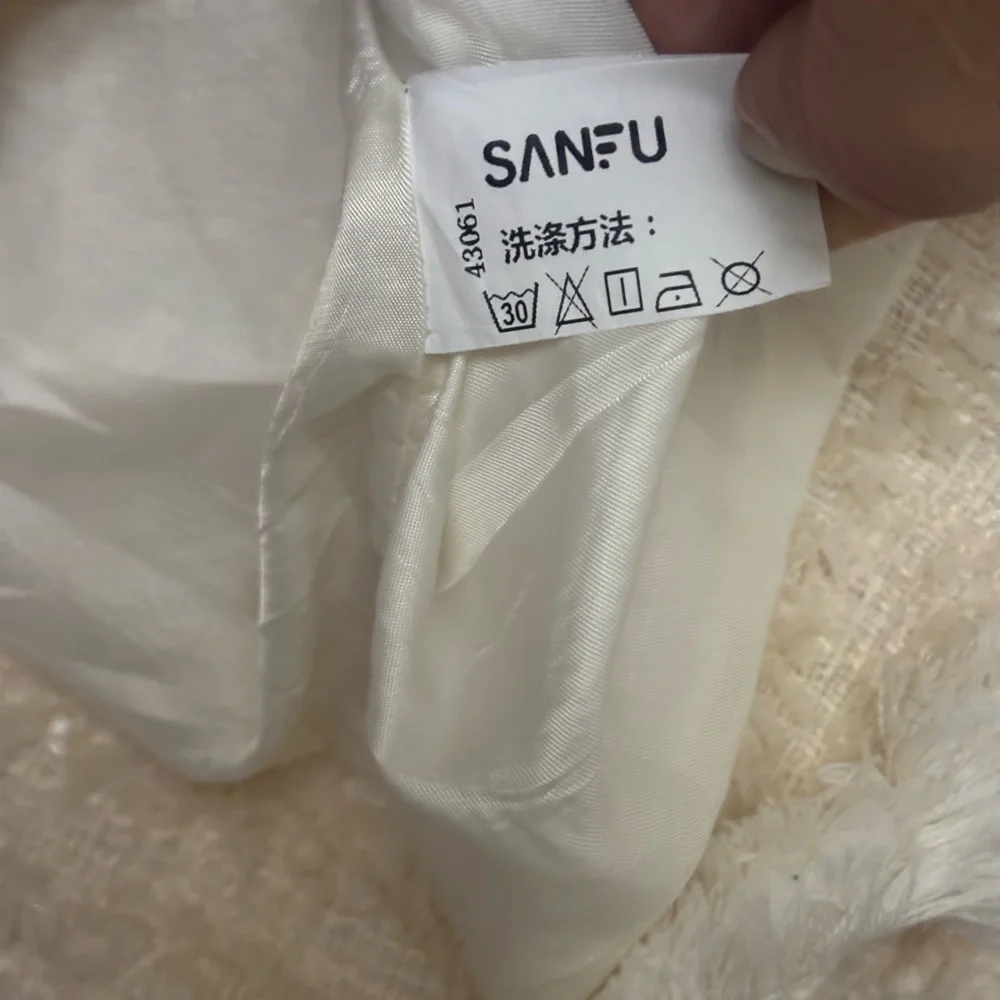SANFU Cream Textured Blazer with Gold Accents